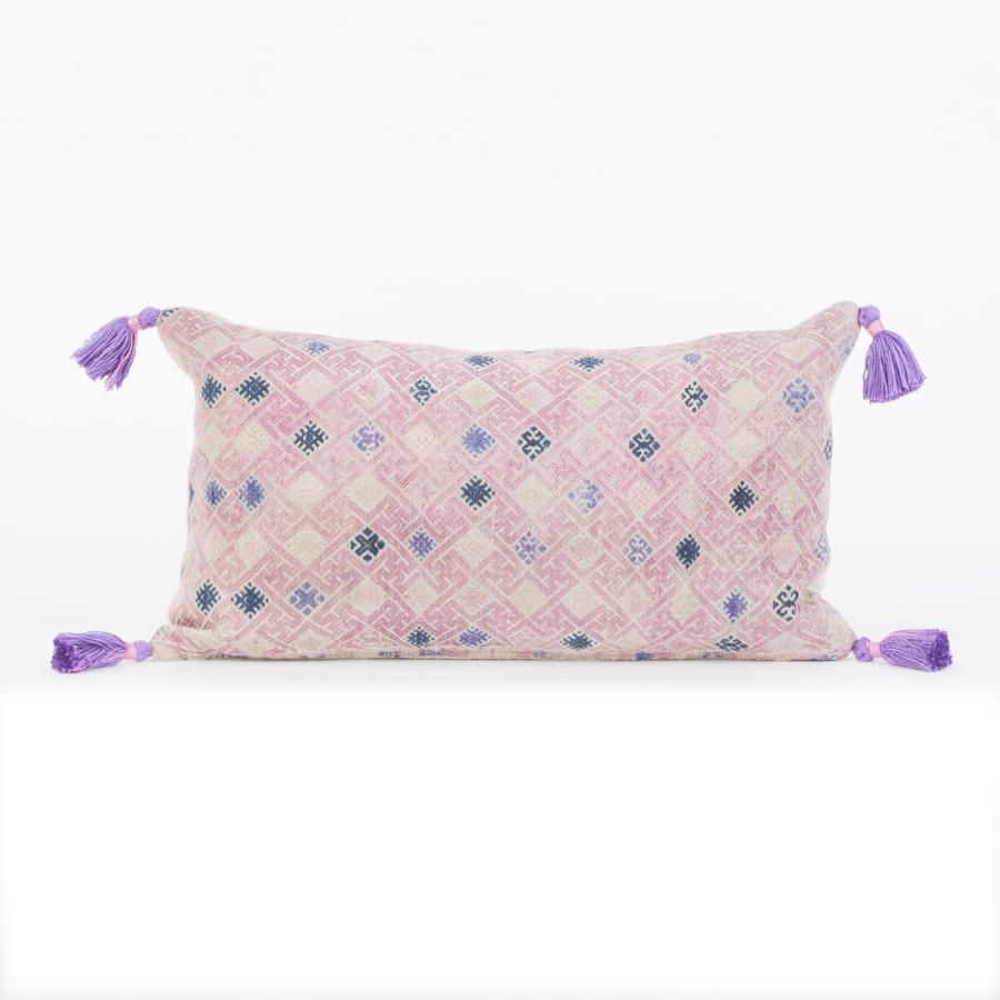 Pink Wedding Blanket Cushion with Lilac Tassels