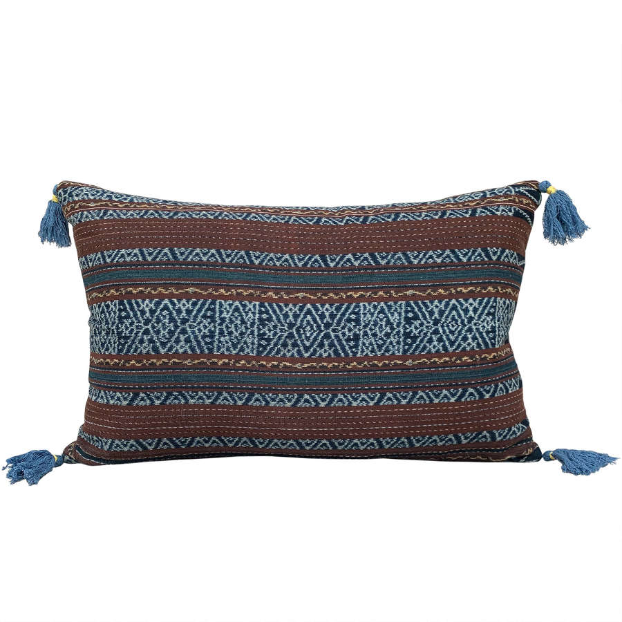 Ikat Cushions with Blue Tassels