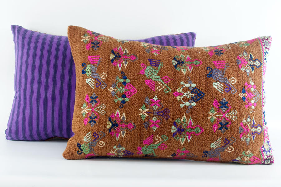 Maonan Cushions with Purple Ticking