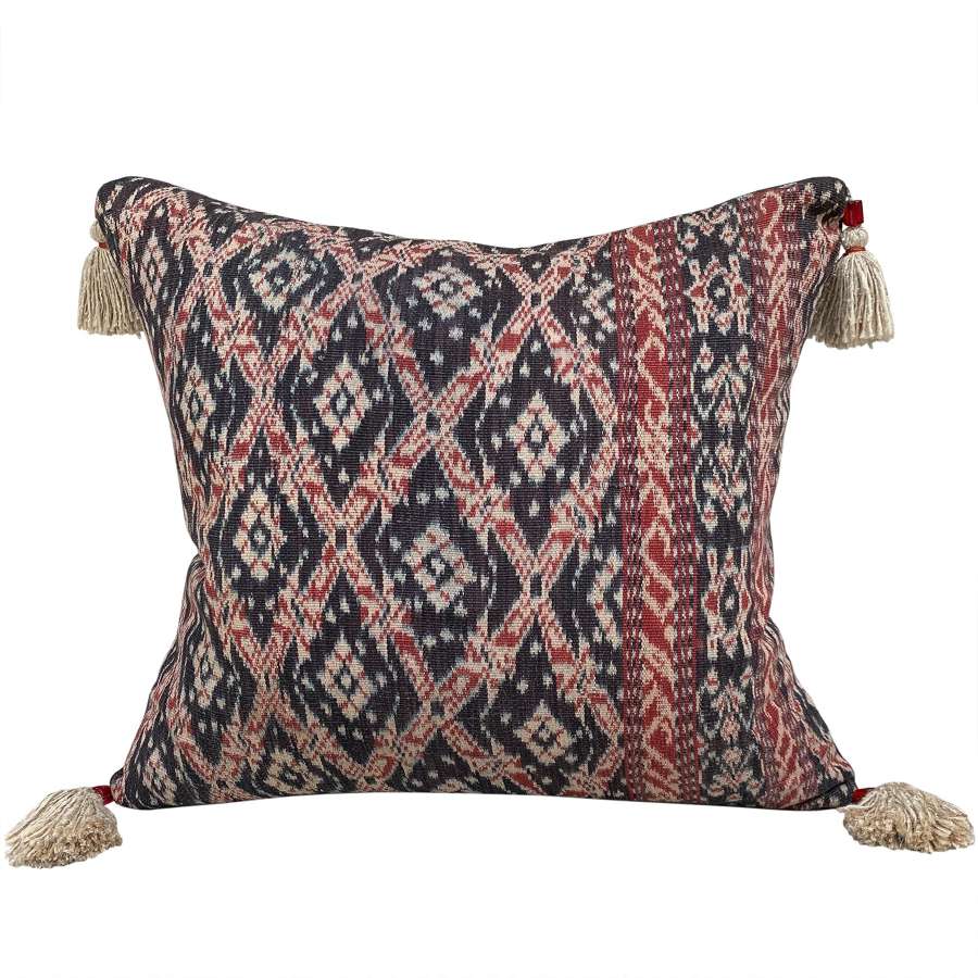 Ikat Cushion with beaded tassels