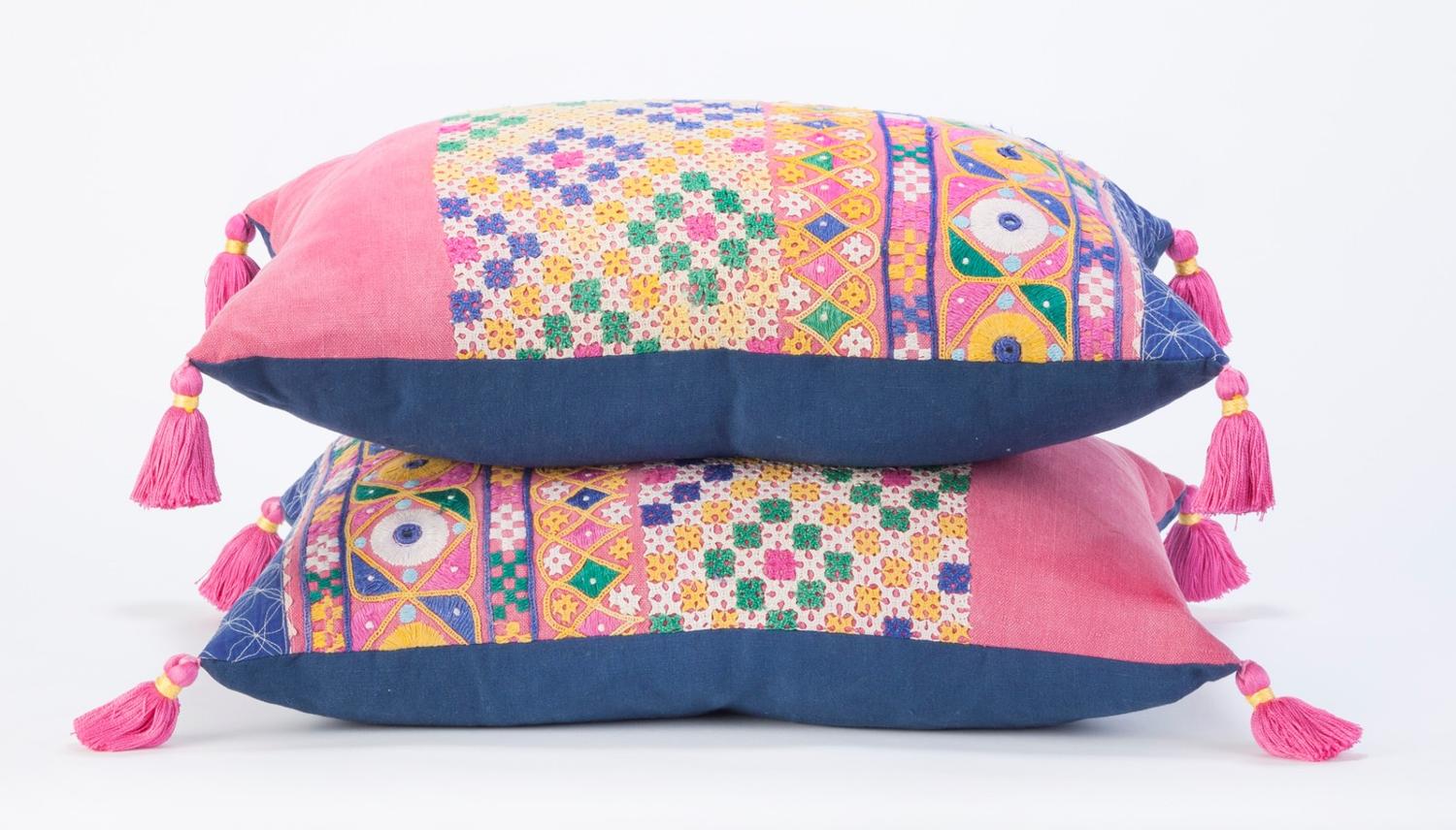 Rajasthan Skirt Cushions with Pink Tassels