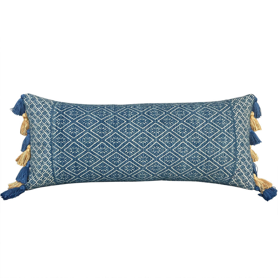 Zhuang Cushion with Yellow and Blue Tassels