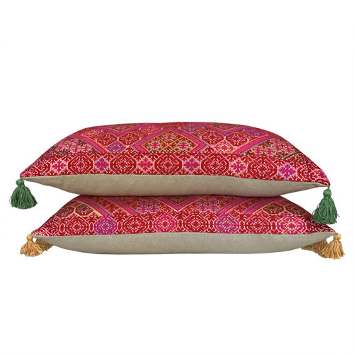 Swat Valley cushion with green tassels