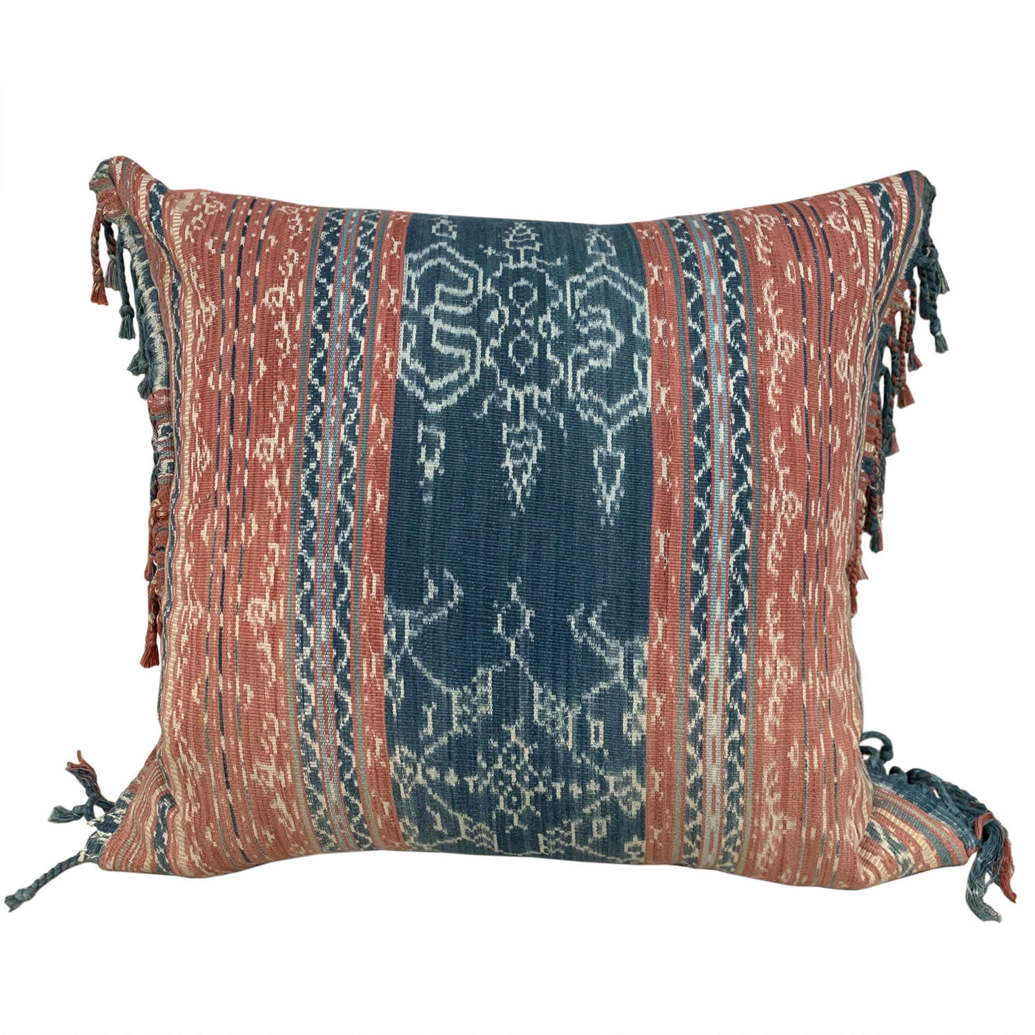 Flores ikat cushion with fringed sides
