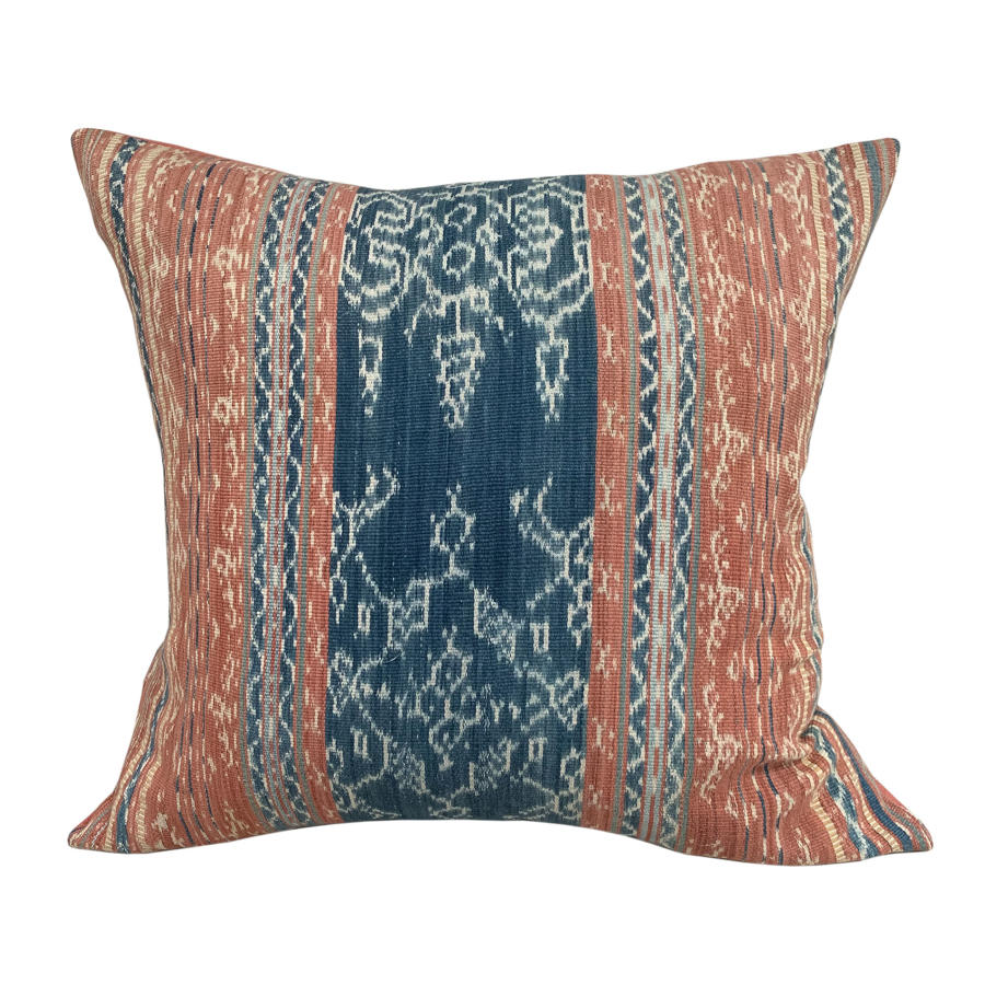 Flores ikat cushion coral and blue