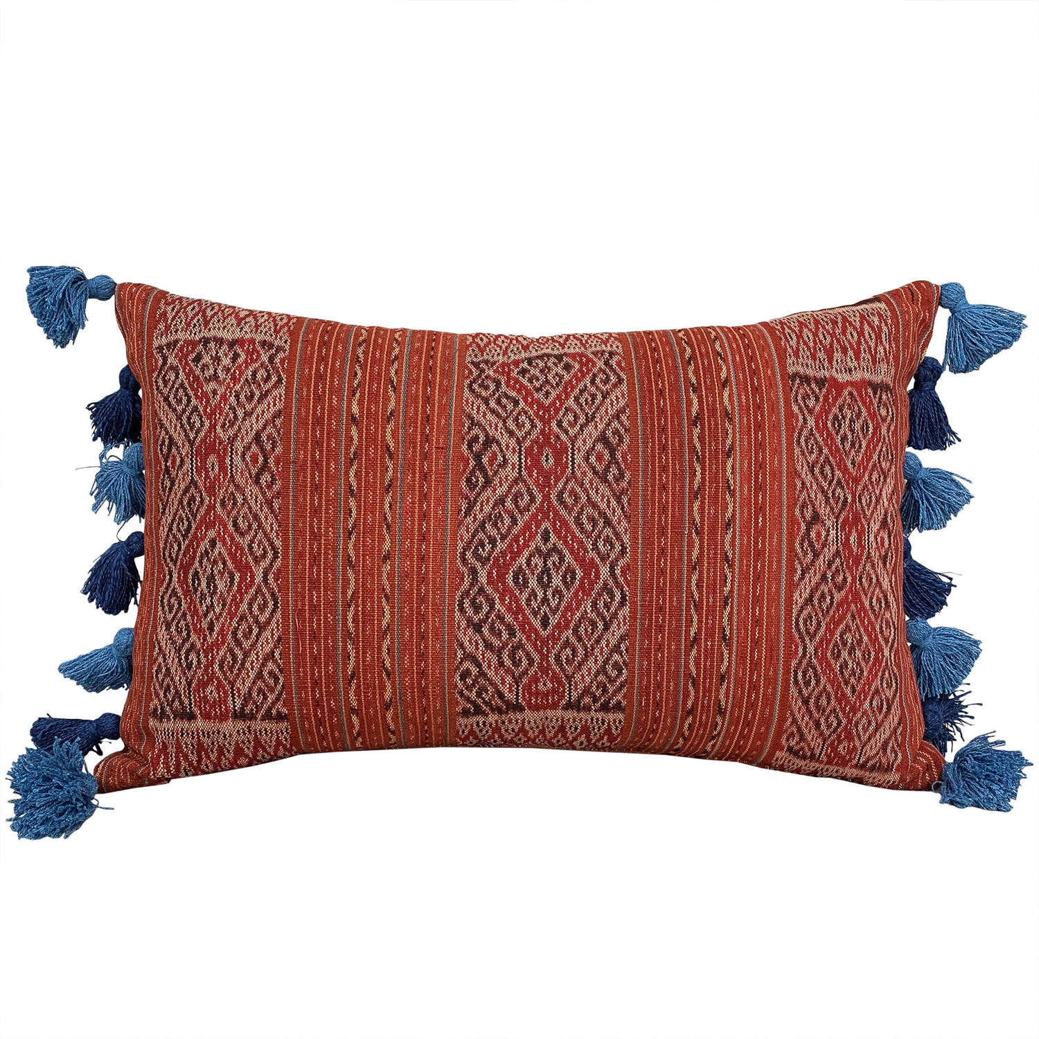 Timor ikat cushions with tasselled sides