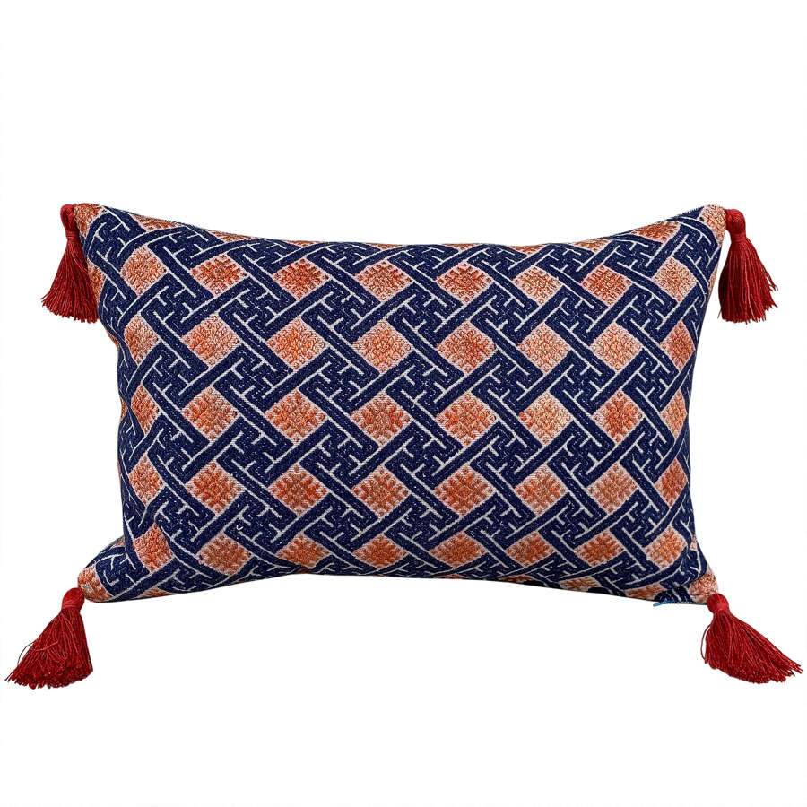 Indigo & Orange cushion with rust tassels