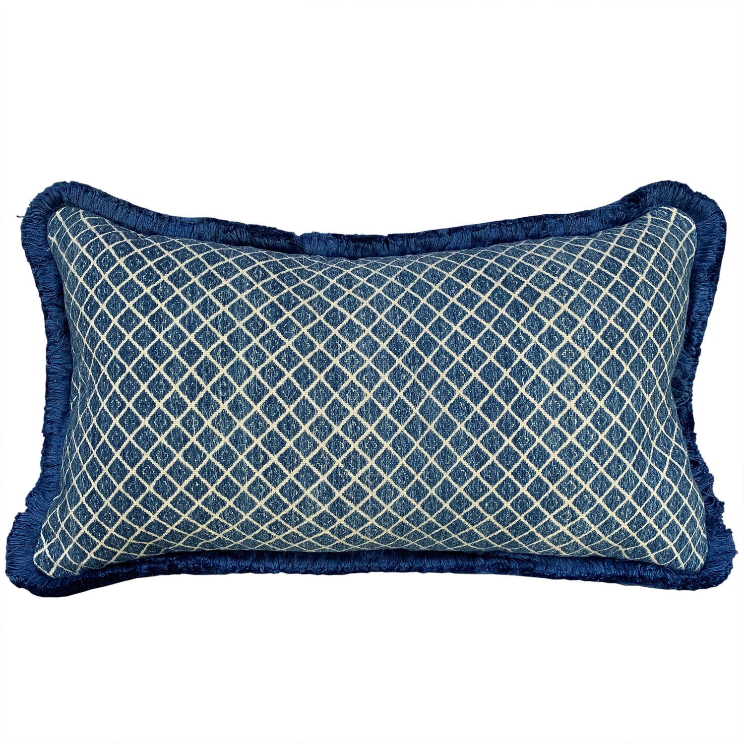 Zhuang cushion with blue fringe trim