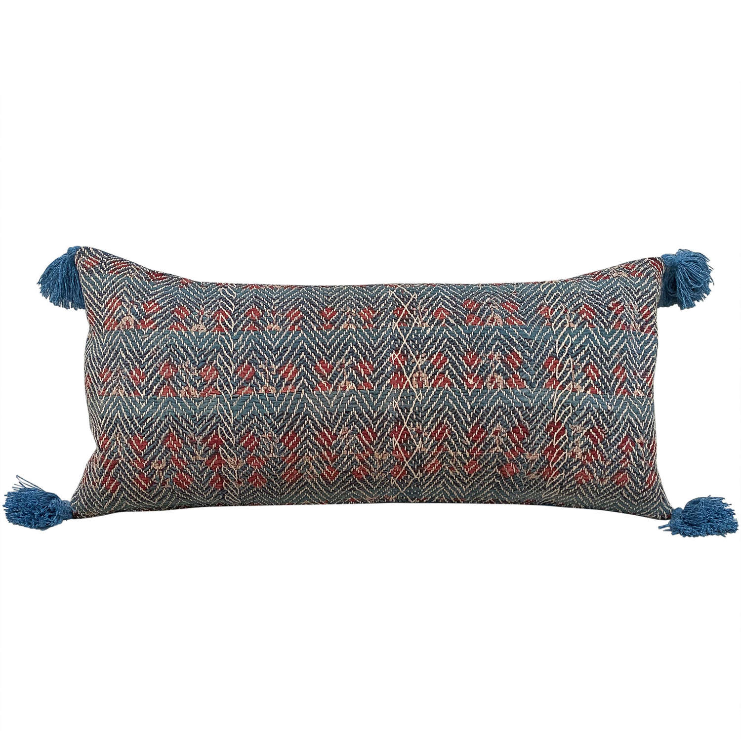 Banjara cushion with blue tassels