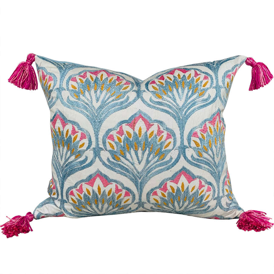 Silk embroidered cushions with tassels