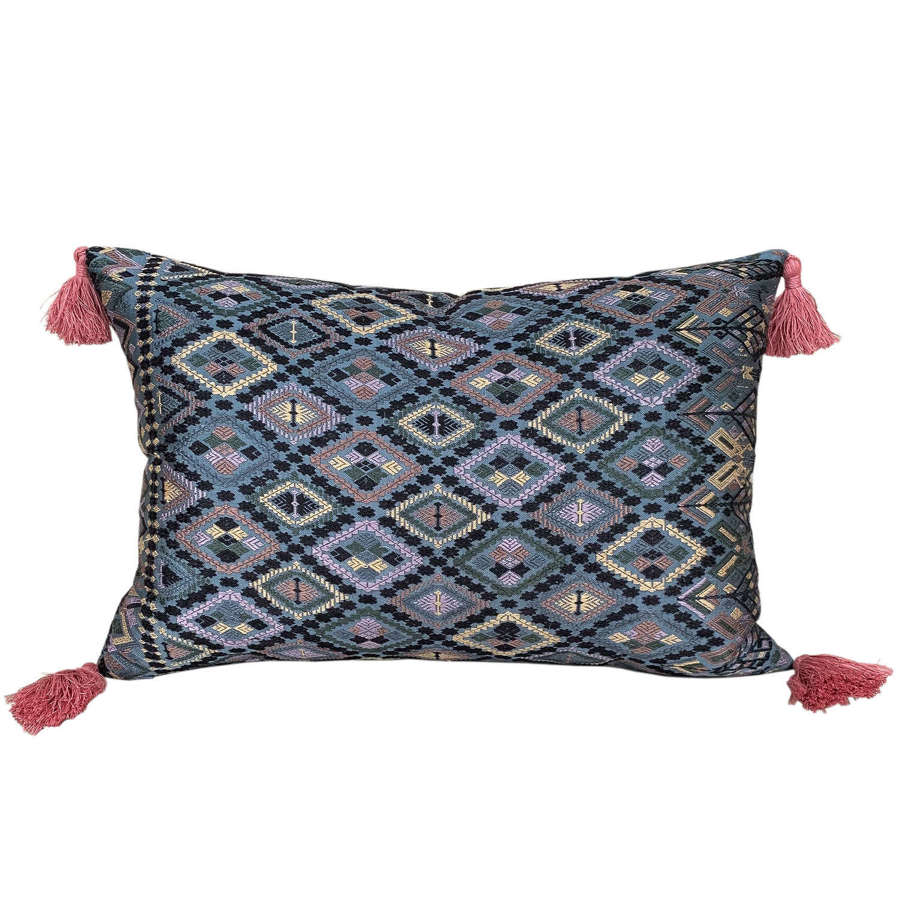 Lao silk brocade cushion with tassels