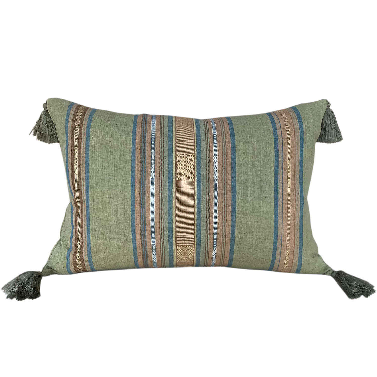 Green Lombok cushions with tassels