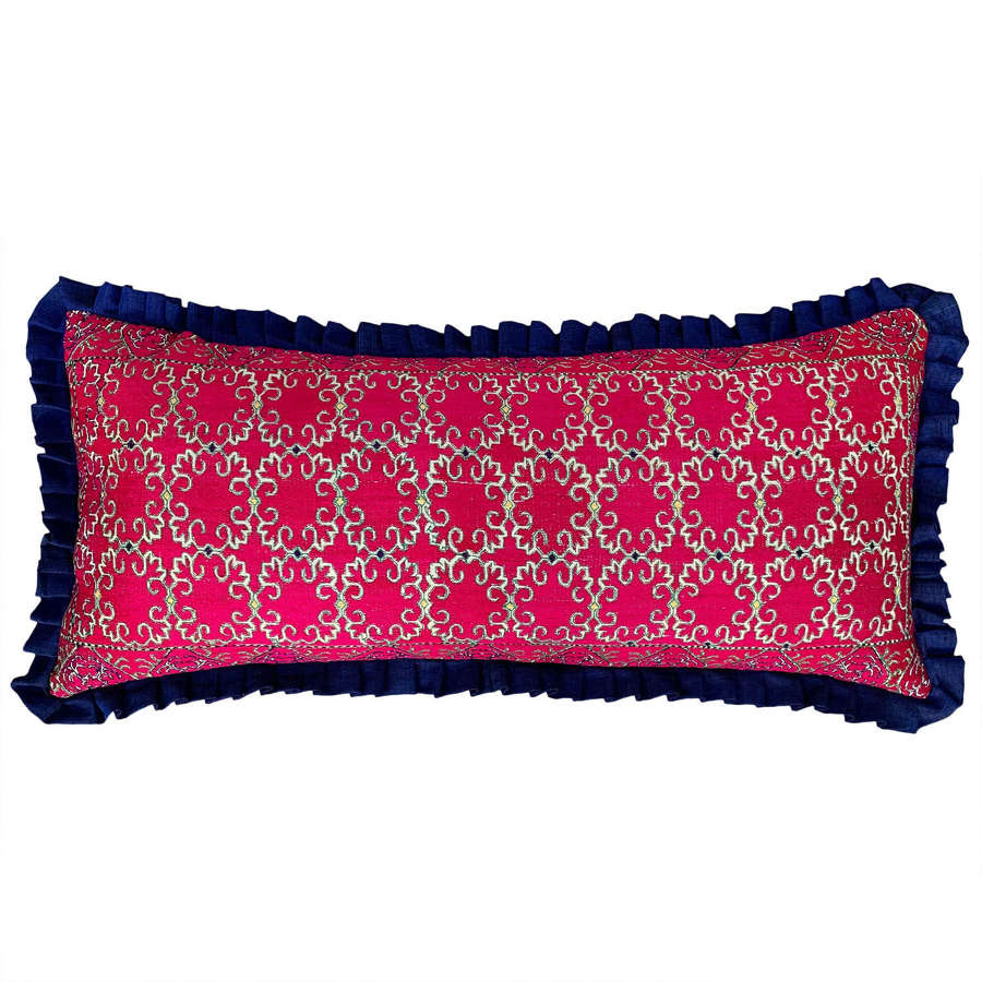 Swat pillow with pleated silk trim