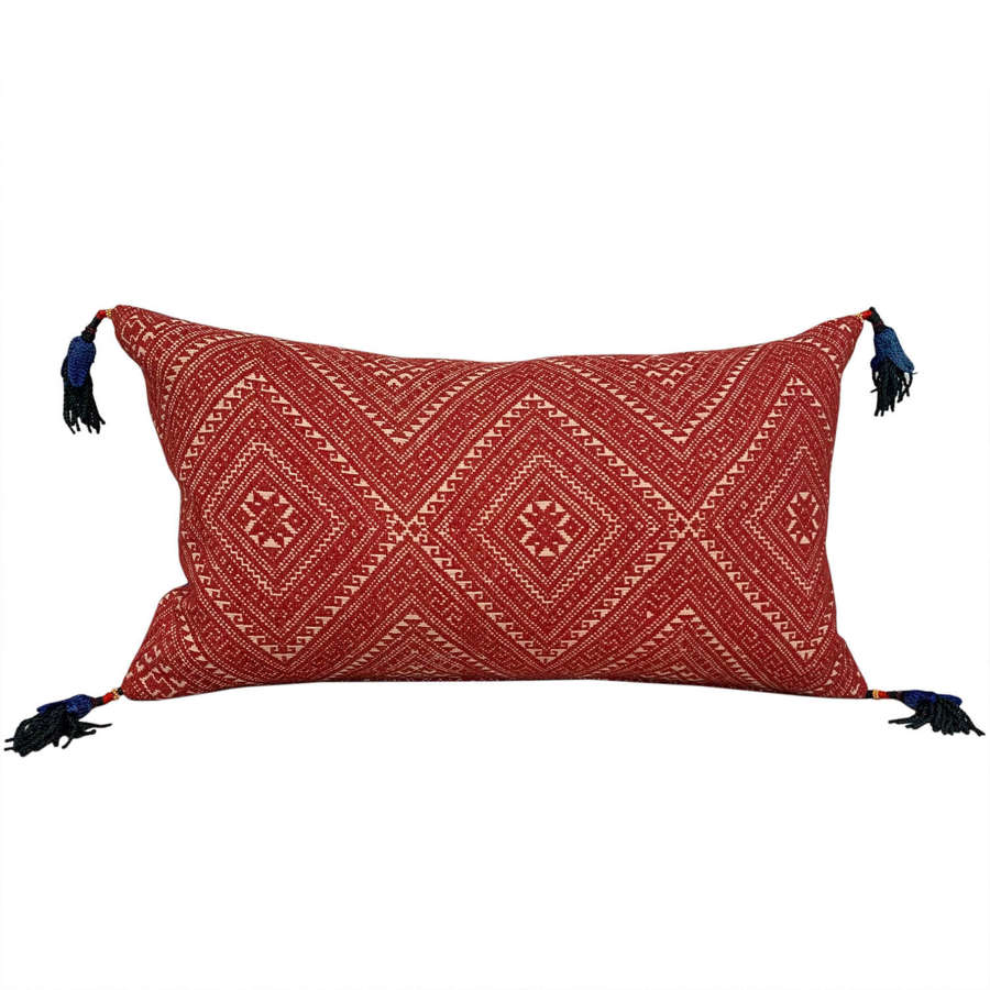 Red Dai cushions with Uzbek tassels