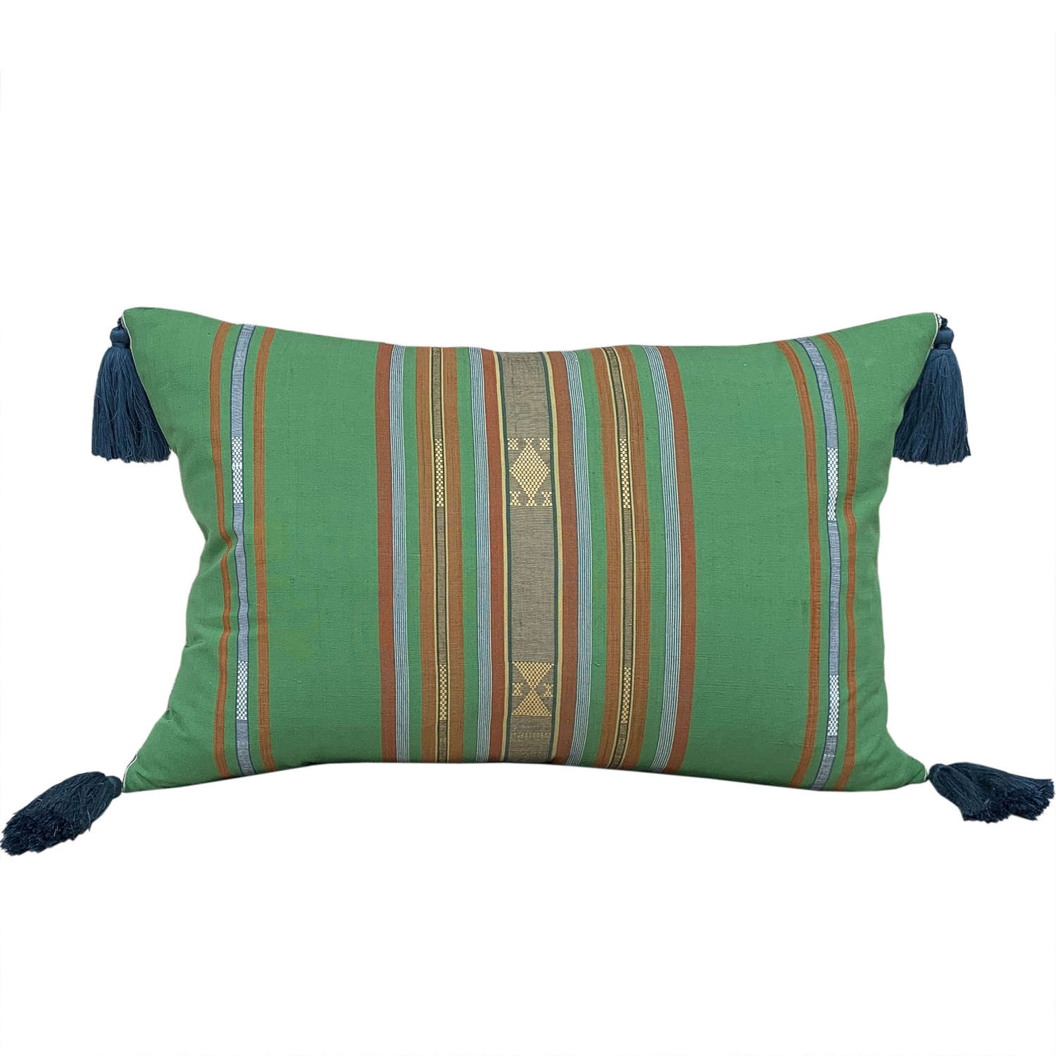 Green Lombok cushions with blue tassels