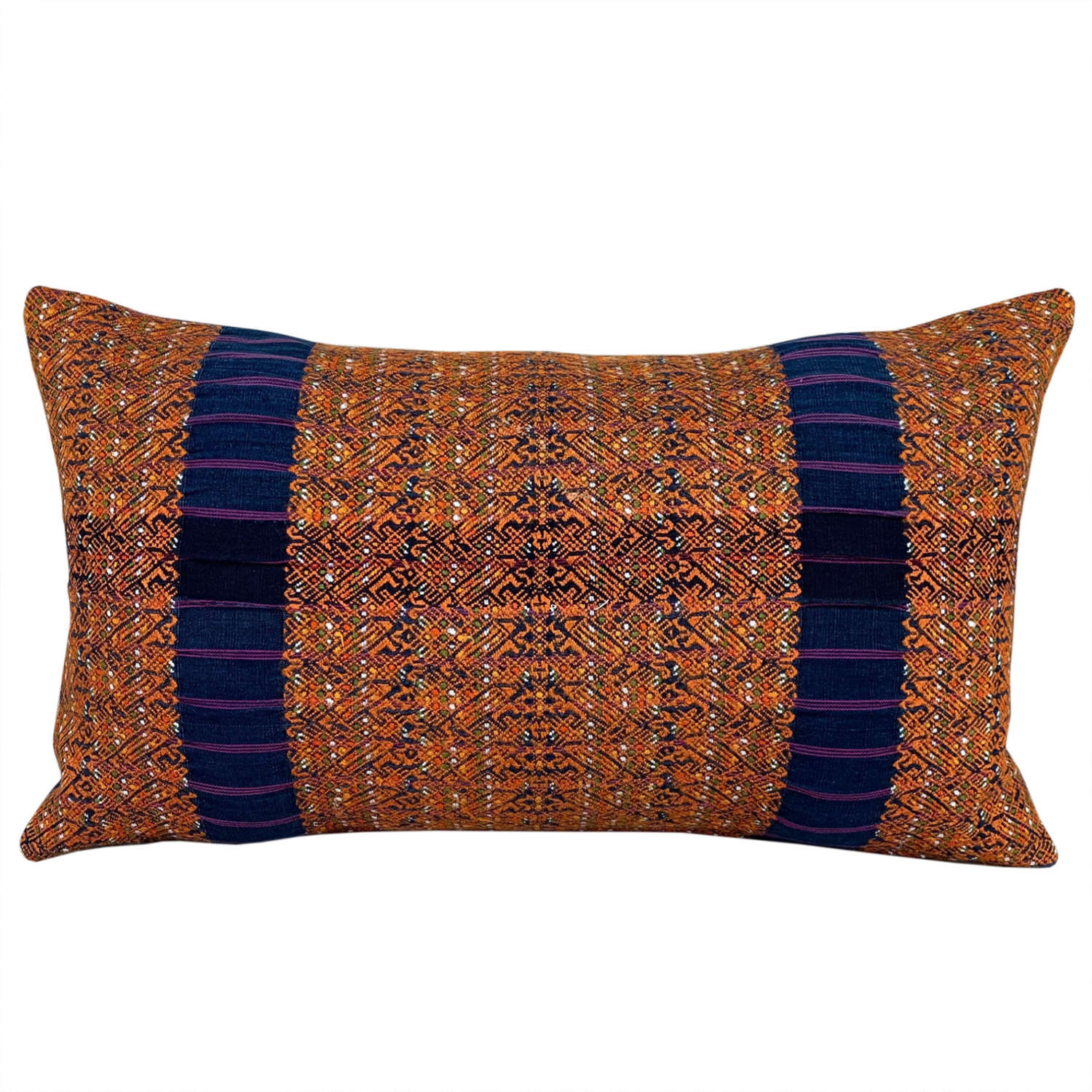 Huipil cushions, indigo and orange