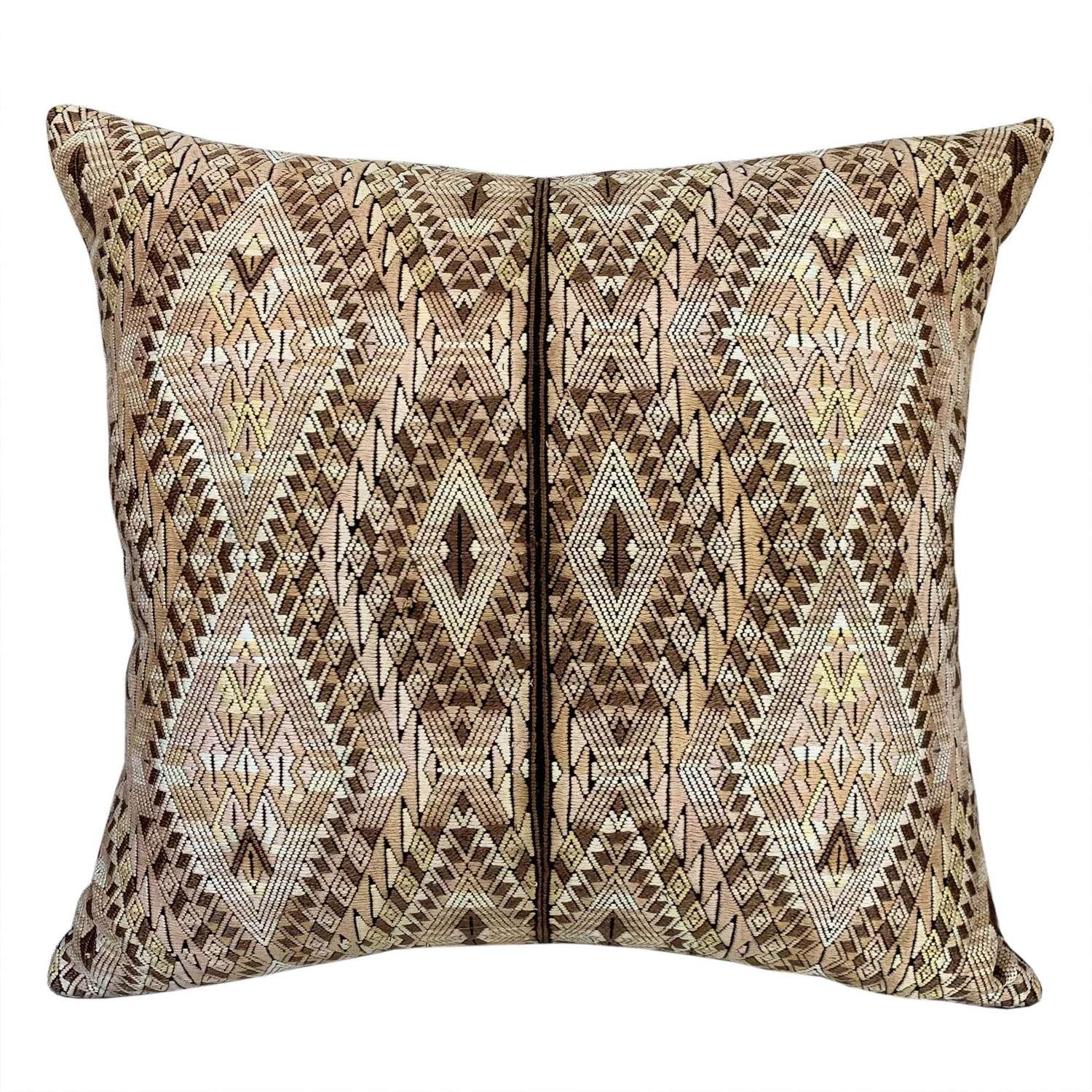 Huipil cushion, brown and beige