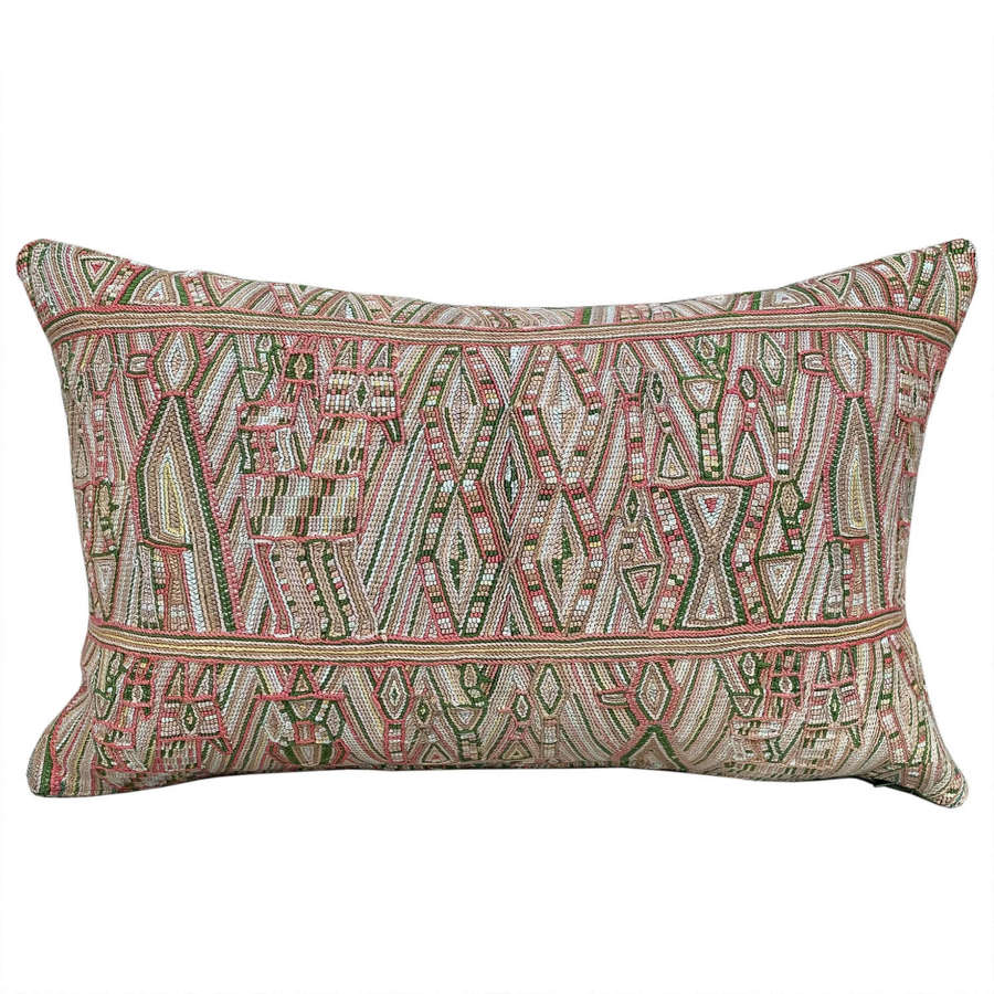 Huipil cushions, coral and green
