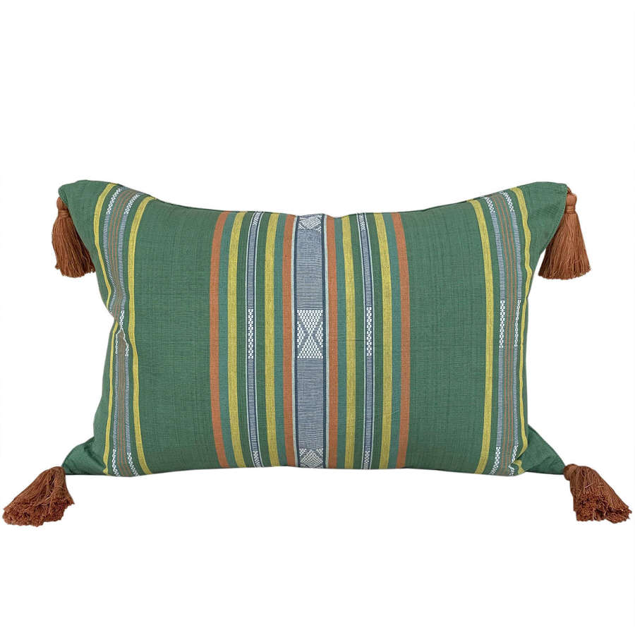 Lombok cushions, green with yellow stripe