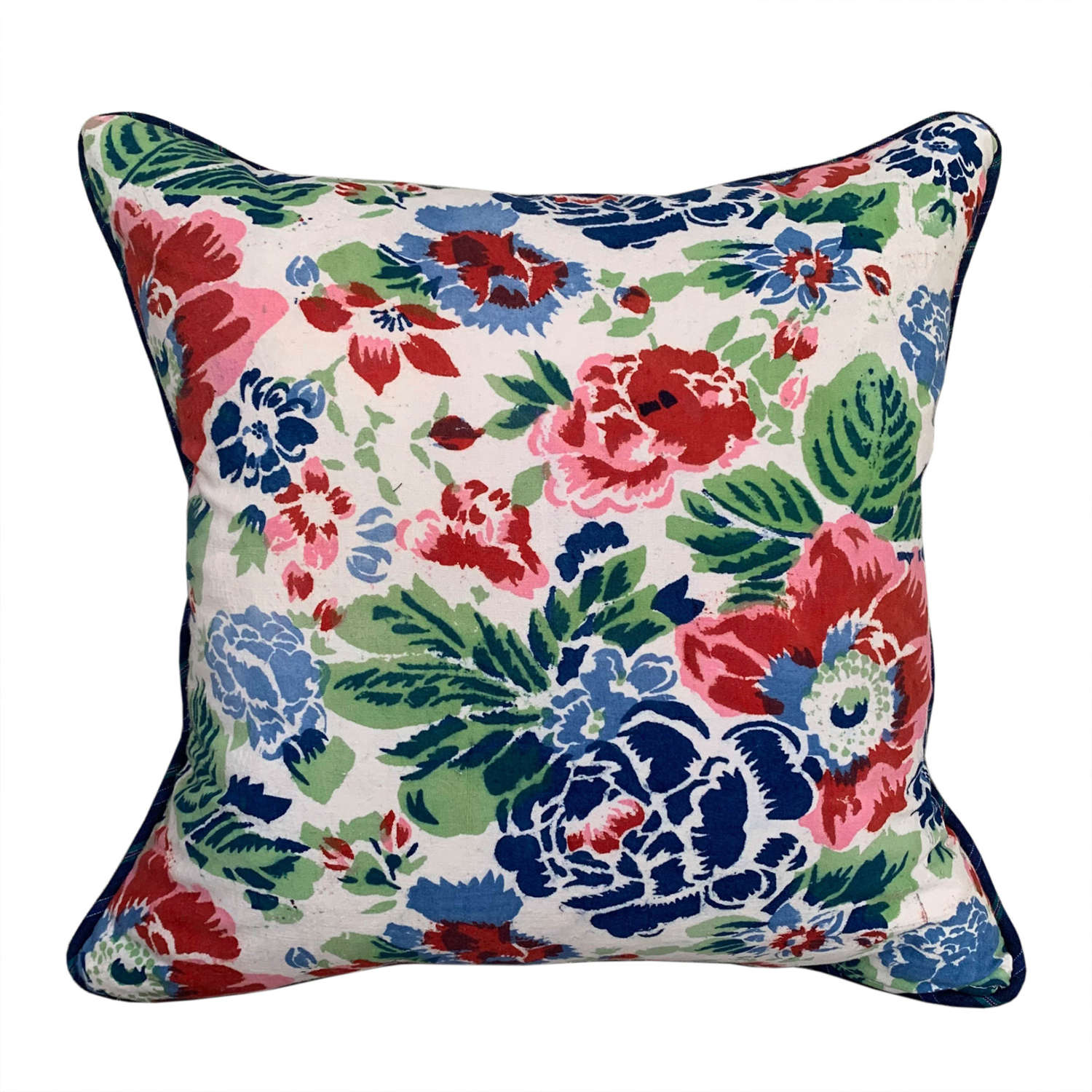 Floral cushions with stripey piping