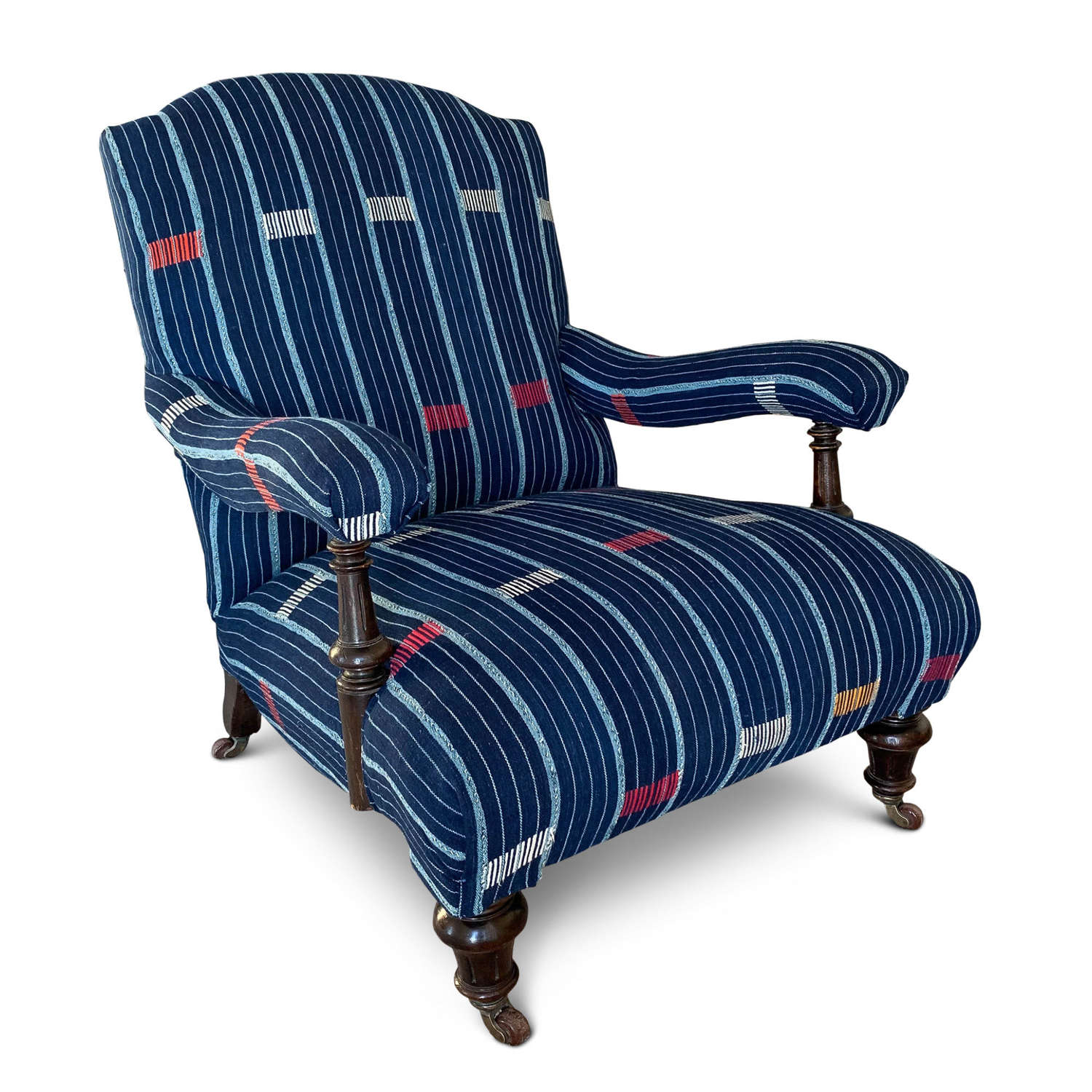 Library chair in vintage indigo textile
