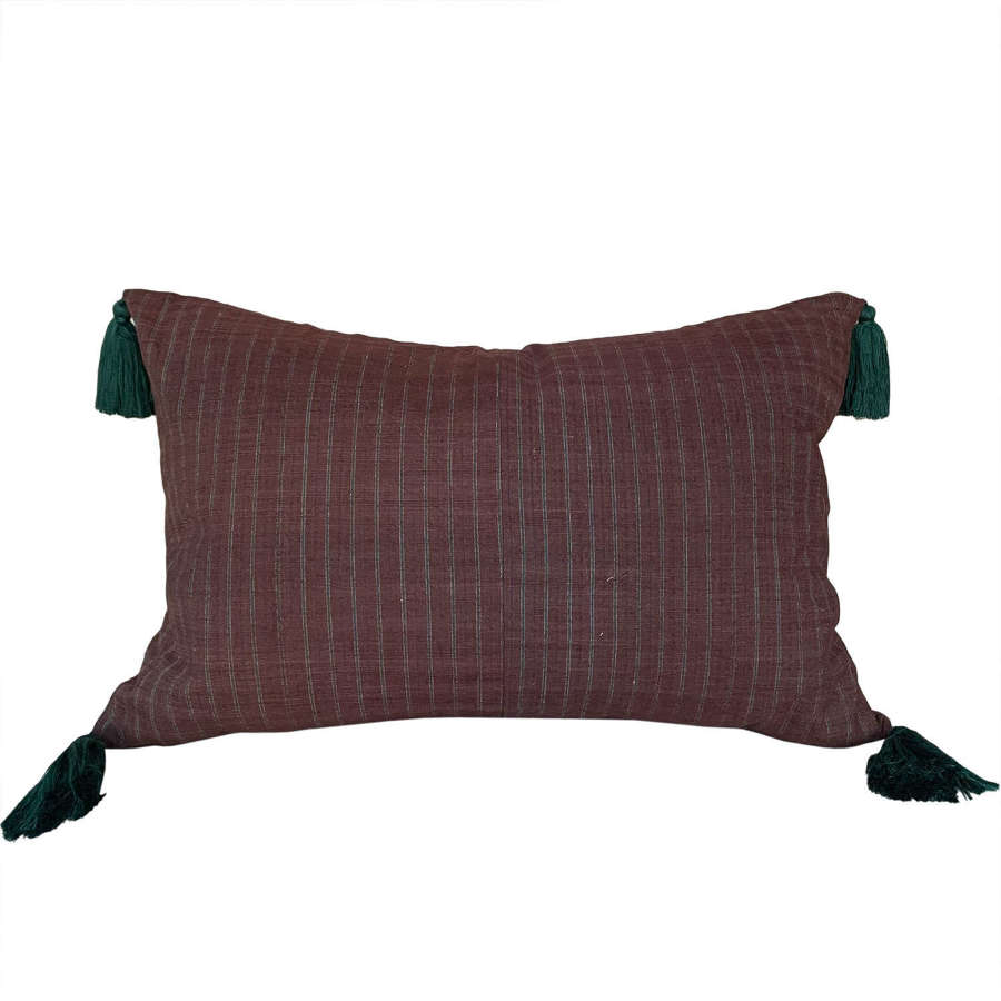 Songjiang Cushion, Brown With Green Tassels