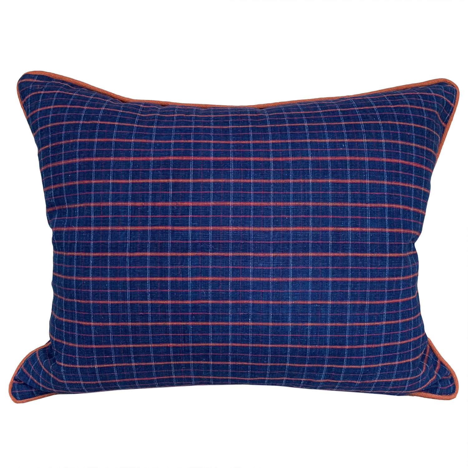 Blue & Orange Checked Cushions With Orange Piping
