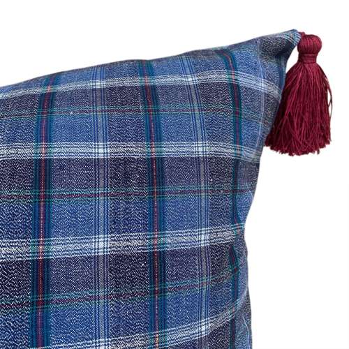 Blue Checked Cushion, With Tassels