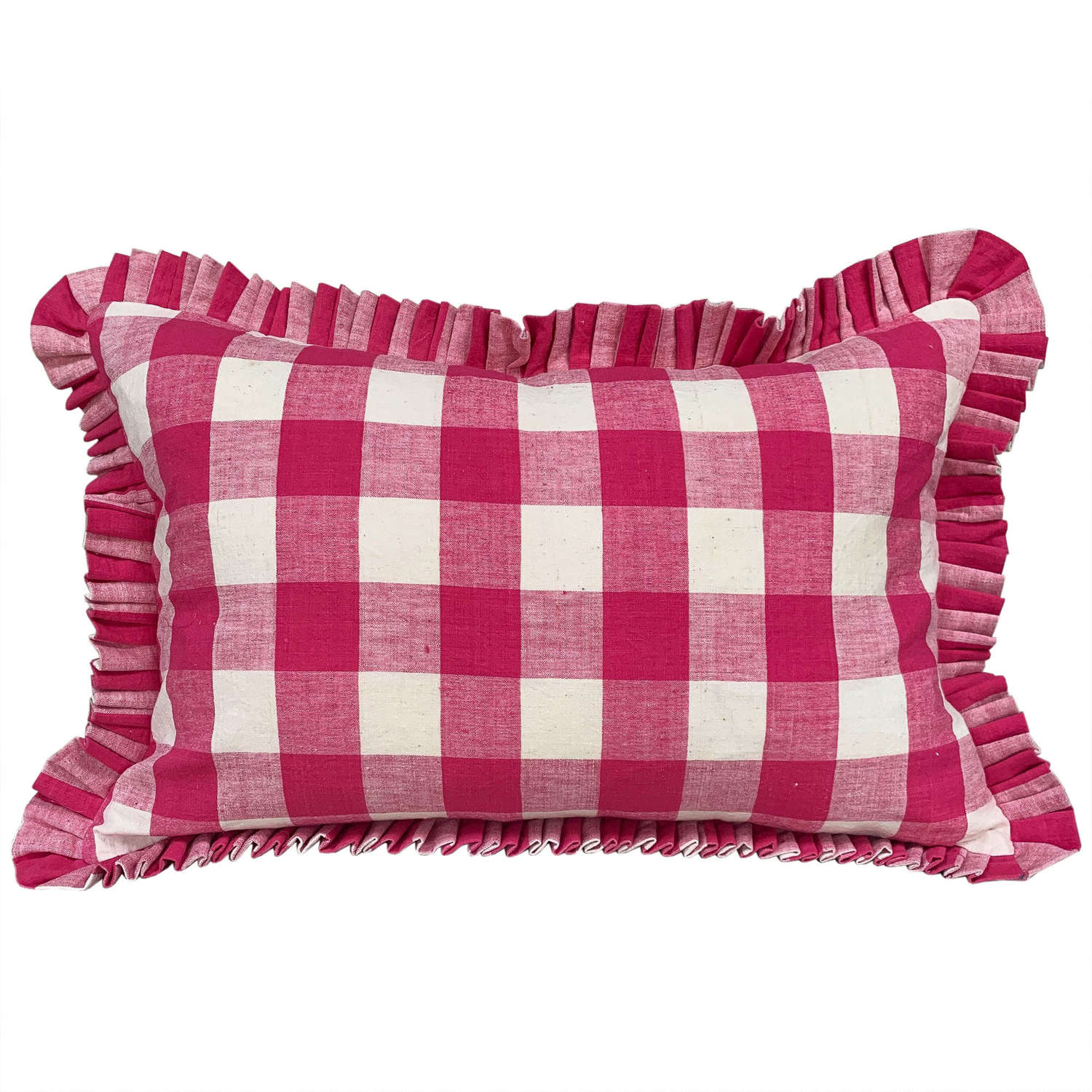 Pink & White Cushions With Frill Trim