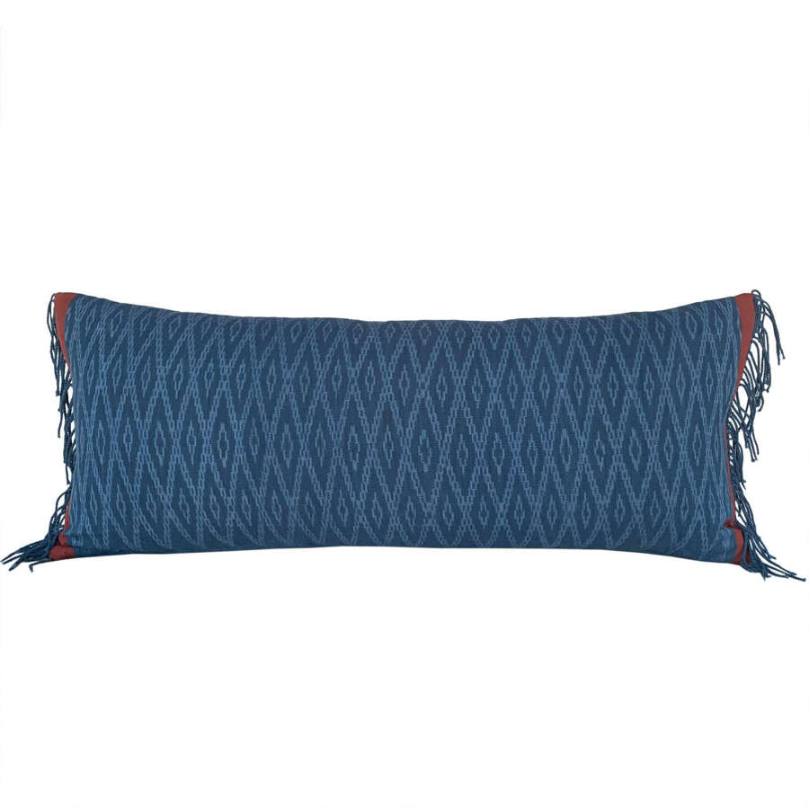 Long Indigo Batak Cushion With Tassels