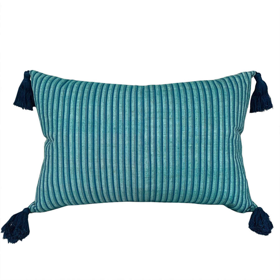 Green Blue Striped Cushions With Tassels
