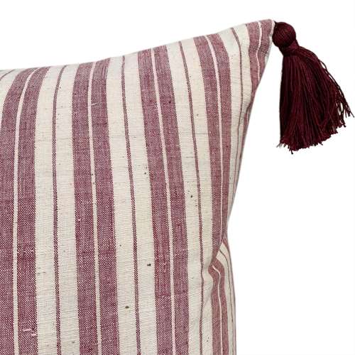 Red Ticking Striped Cushion With Tassels