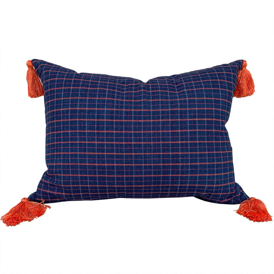 Blue And Orange Songjiang Cushions With Orange Tassels