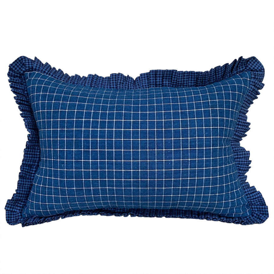 Blue Handloomed Cushions With Pleated Trim