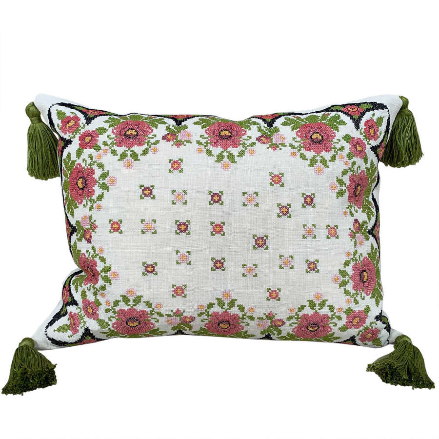 Embroidery Cushion With Tassels