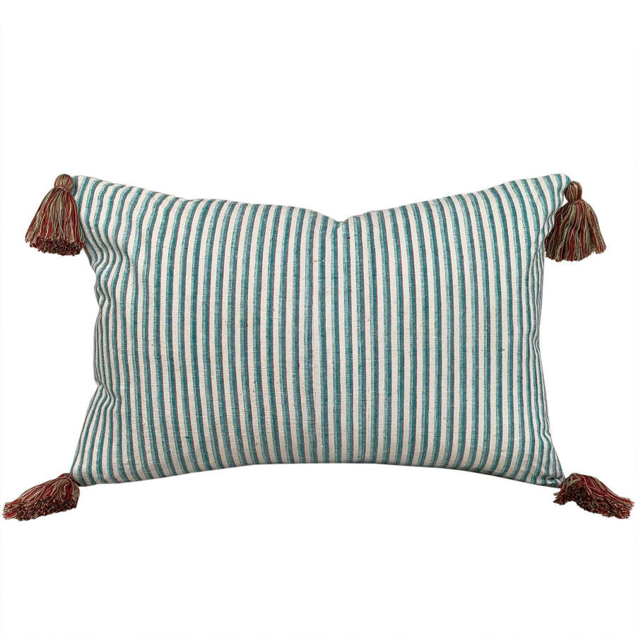 Green Striped Cushions With Tassels