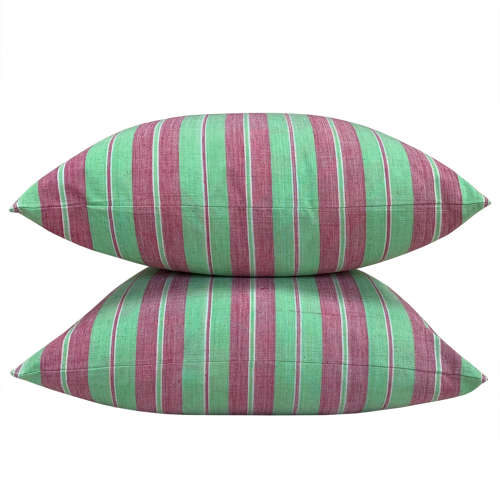 Pink And Green Striped Cushions