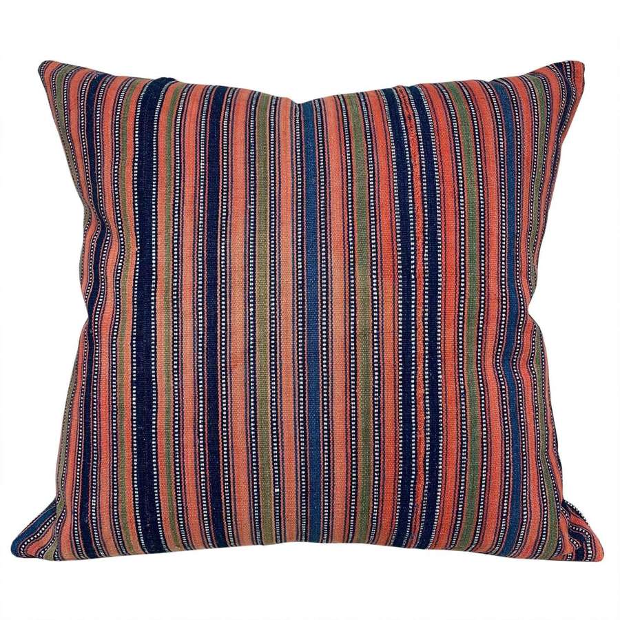 Flatweave Cushions, Coral And Indigo Stripes