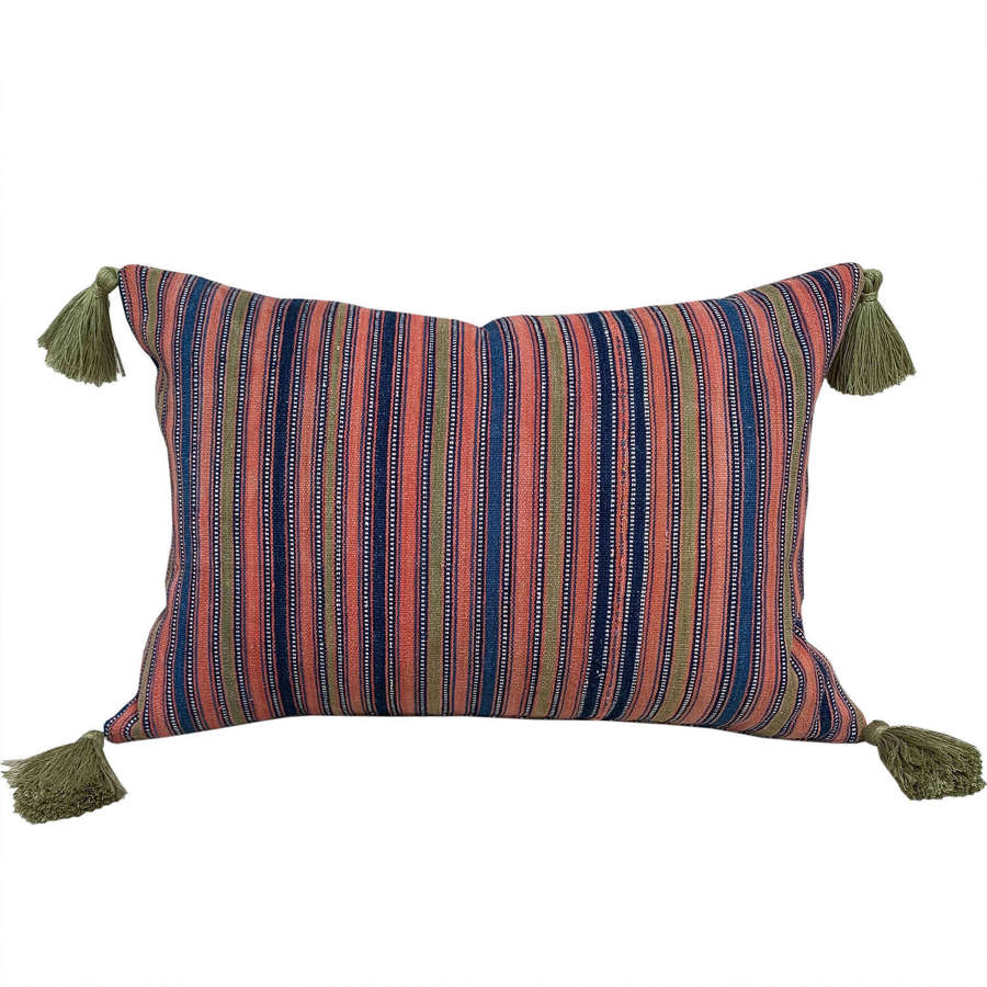 Flatweave Cushions, Coral And Indigo Stripes