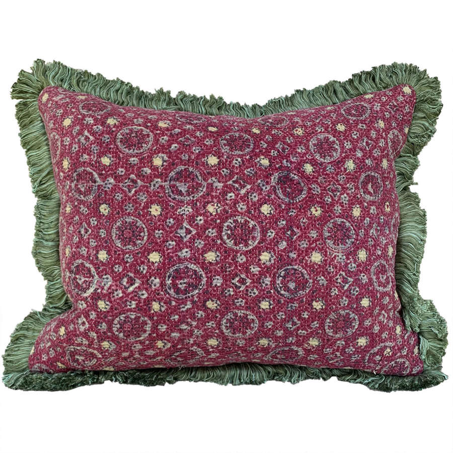 Sami Quilt Cushion With Green Fringe