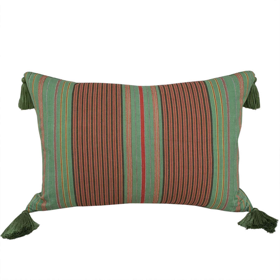 Lombok Cushions, Green With Orange Stripes