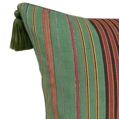 Lombok Cushions, Green With Orange Stripes