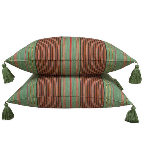 Lombok Cushions, Green With Orange Stripes