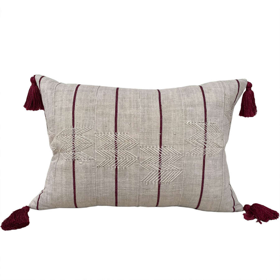 Yoruba Cushions With Berry Stripe And Tassels
