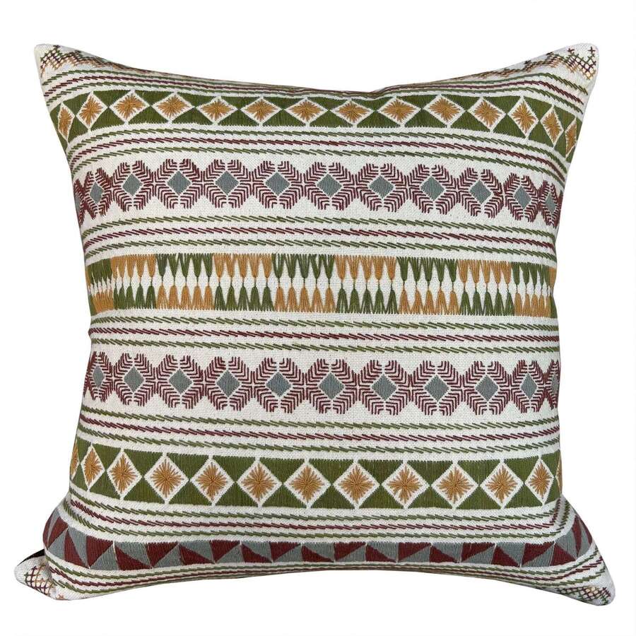 Akha Embroidered Cushion Green And Ochre