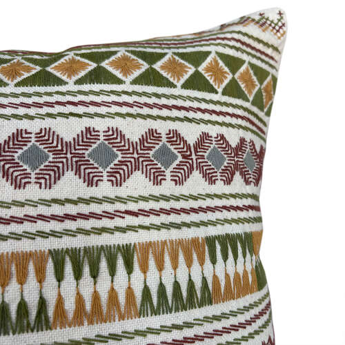 Akha Embroidered Cushion Green And Ochre