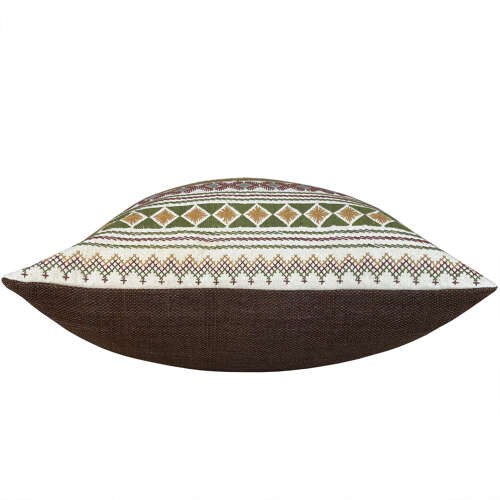 Akha Embroidered Cushion Green And Ochre
