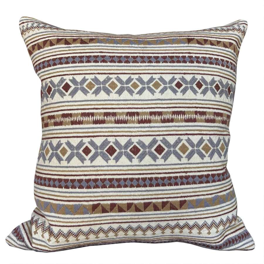 Akha Embroidered Cushion Grey And Ochre