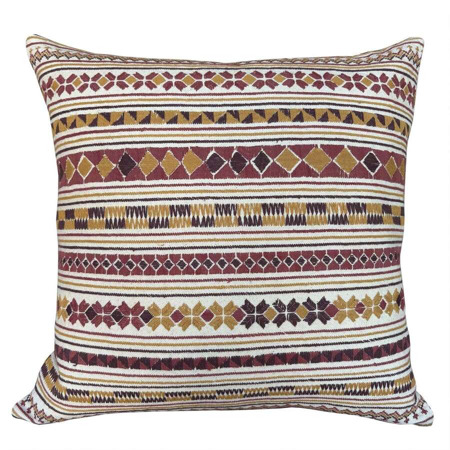 Akha Embroidered Cushion, pink And Ochre