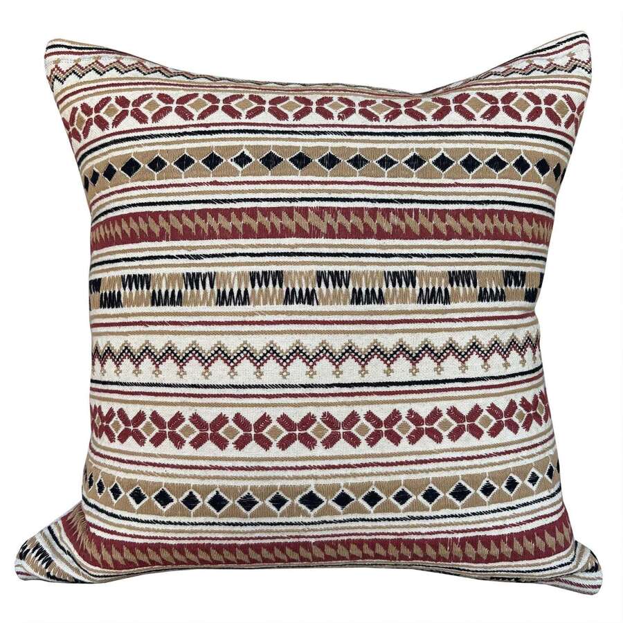 Akha Embroidered Cushion, Rust And Beige